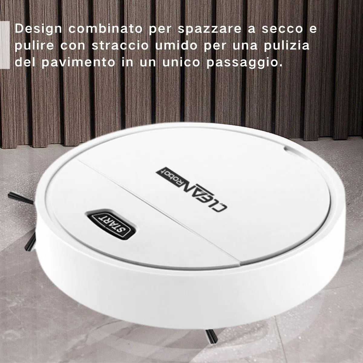 Robot Pulitore e Aspirapolvere, Robot Aspirapolvere Lavapavimenti, Robottino Aspira e Lava Pavimenti, Rilevamento Ostacoli, Adatto per Tappeti e Pavimenti in Legno, Bianco