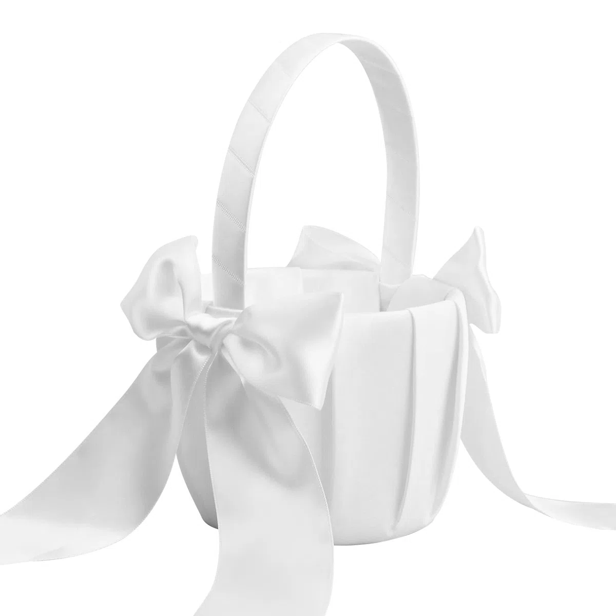 Cestino di Fiori in Raso per Matrimonio, Cestini da Sposa Fiore, Bianco Fiore Ragazza Cestino, Cestino Porta Petali con Bowknot, Grazioso Cestini da Spargere per Matrimonio