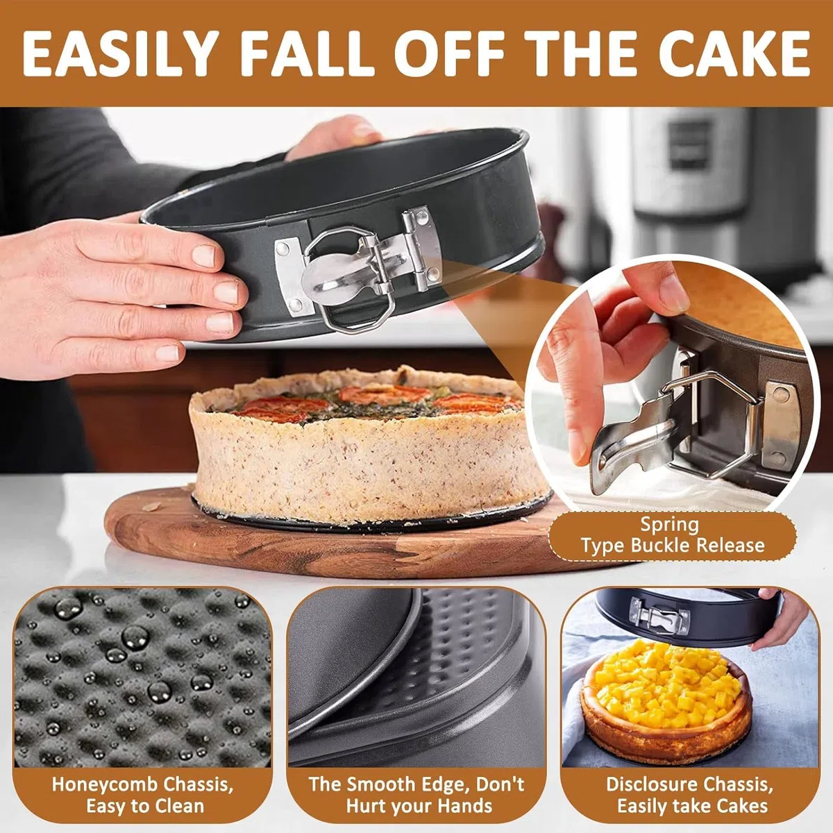 4 Pezzi Tortiera 16/20cm Rotonda e 22/26cm Quadrata, Rivestimento Antiaderente Teglie da Forno, Acciaio al Carbonio Teglia Torta con Fondo Rimovibile, Grigio