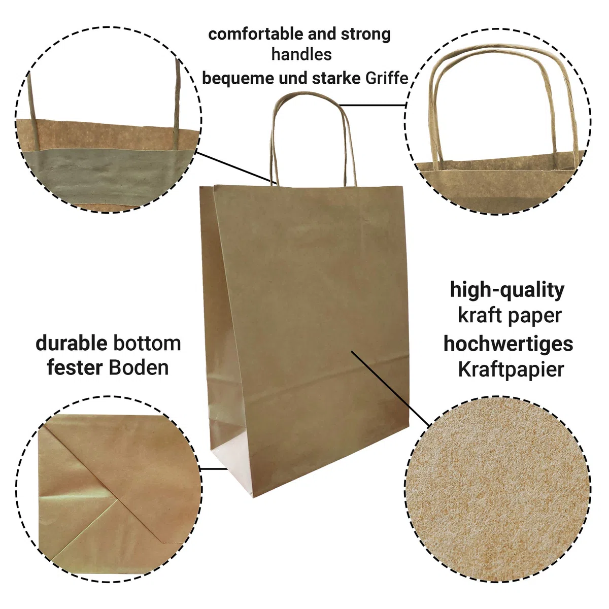 Netuno 20 borse carta marrone 32 x 40 x 12 cm Borsa Shopper in Carta Kraft con Manici Ritorti Sacchetti Regalo Resistenti Ecologici per Negozi Feste Eventi Confezioni alimenti spesa paper bags