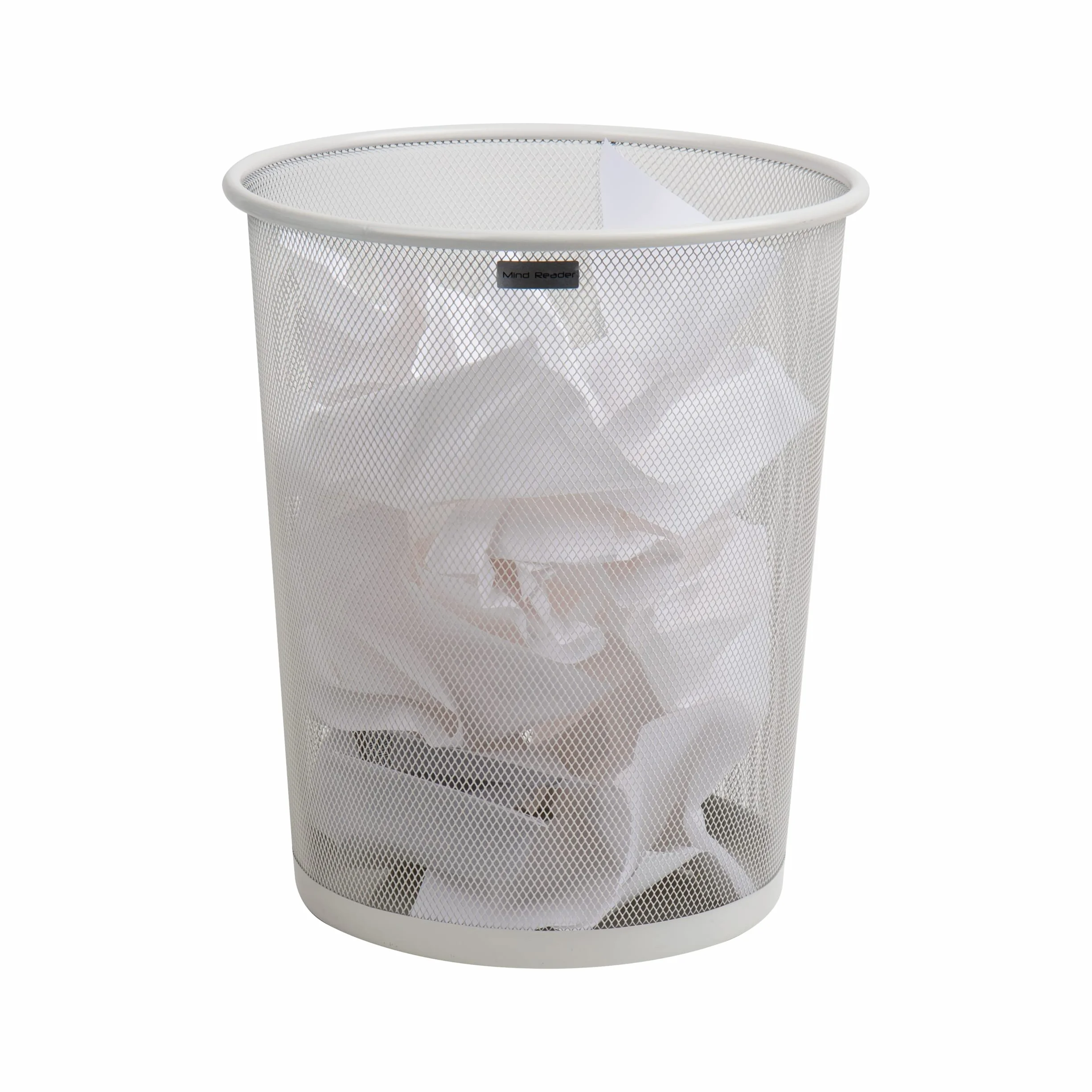 Mind Reader Garbage Waste Basket Cestino per la Spazzatura per Il Riciclaggio, Set di pattumiera Rotondo in Rete Metallica, Bianco, Metallo