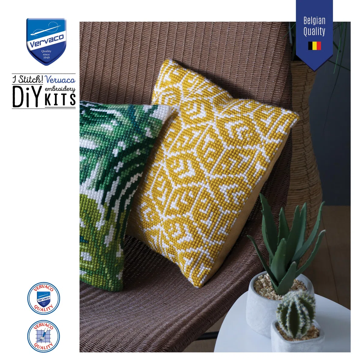 VERVACO Kit Cuscino Punto Croce Disegno Geometrico Set Ricamo Principianti Cuscini Gobelin Decorativi ca. 40 x 40 cm Accessori per Lavoretti Creativi DIY Casa Decor Hobby Adulti Cross Stitch