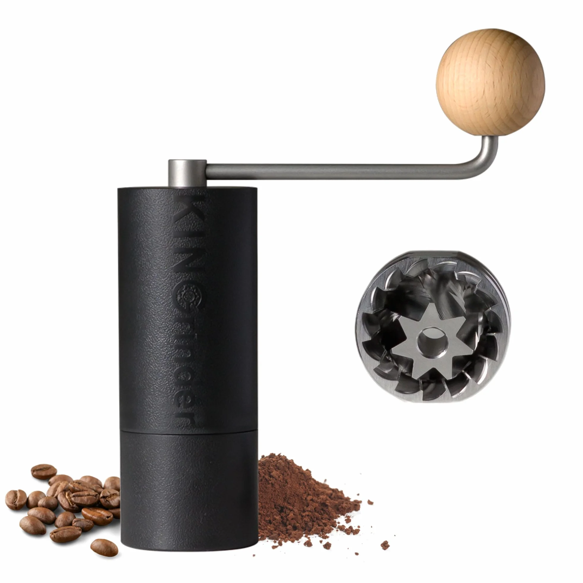 KINGrinder Macinacaffè manuale leggero P2 per moka, caffettiera francese, gocciolamento ed espresso, con consistenza di montaggio, in acciaio inox, capacità 20 g, 5BP2001-BK