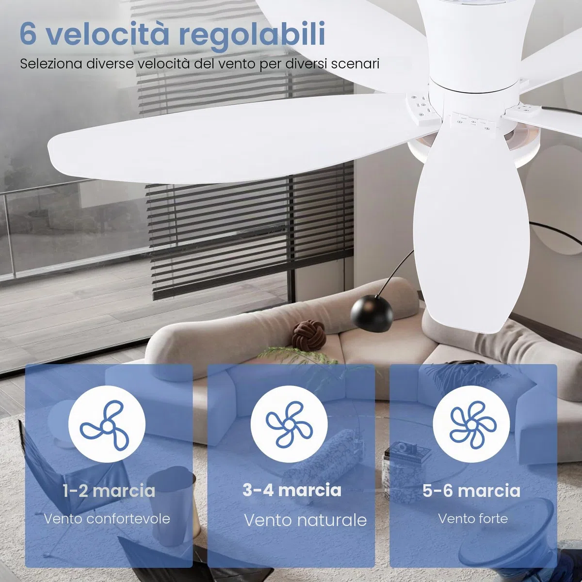 Ventilatori a soffitto con luci-106CM Ventilatore a soffitto a basso profilo con luce e controllo remoto/APP,DC reversibile, LED dimmabili Ventilatori a soffitto moderni per camera da letto(Bianco)
