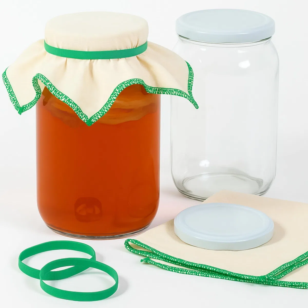 myFERMENTS - Barattoli di Vetro 2L per Fermentazione | Vasetti Ermetici con Coperchio per Alimenti | Ideali per Kefir, Kombucha, Sottaceti | Bocca Larga, Trasparenti, Vetro