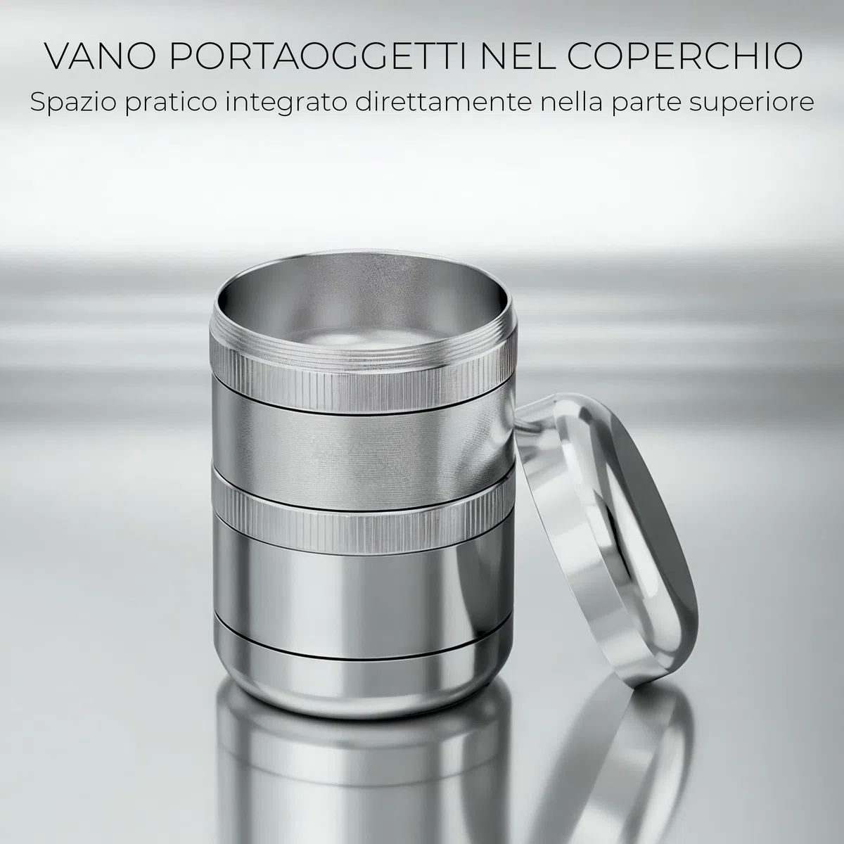 Viberium Grinder Metallo 60 mm- Grinder Belli Tritino, Grinders Kit Original, Accessori per Erbe, Herb Crusher Professionale, Macinino, 4 Pezzi, Argento