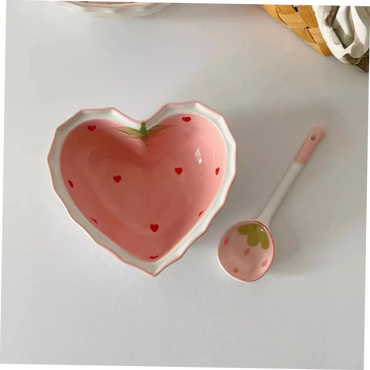 ABOOFAN Ciotola Cuore Cucchiaio in Ceramica Decorativa per Dessert e Frutta Forma Fragola Stile Kawaii Casa