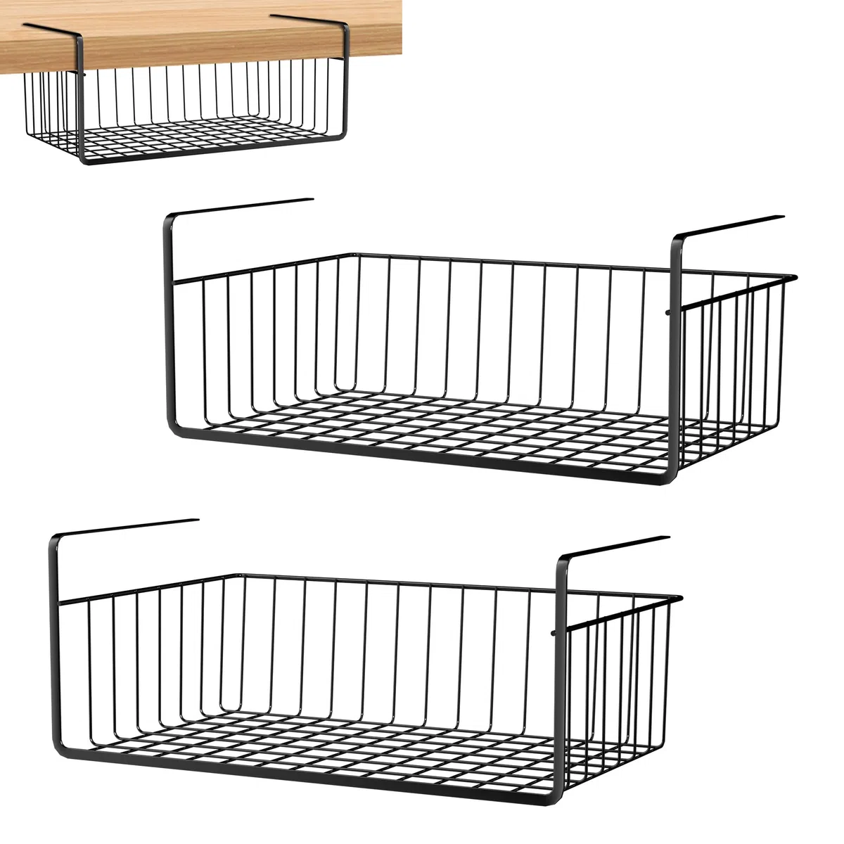 FIVMEN Set di 2 cestini sospesi in metallo per scaffale - Cestino metallico sospeso per organizzazione - Organizzatore per cucina, ufficio, dispensa, bagno - 40x25x15 cm