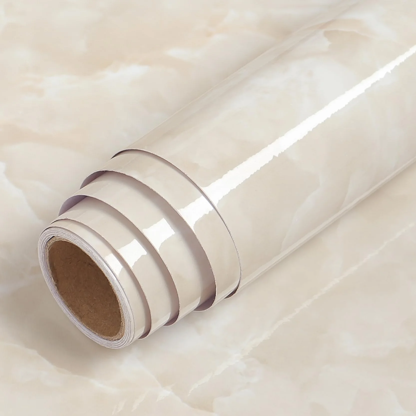 LaCheery Carta Adesiva per Mobili Marmo Rivestimento Top Cucina Adesivo Pellicola Adesiva per Mobili Cucina Crema Vinile Rotolo Adesivo Lucido Impermeabile per Armadio Beige Crema 40l x 700L cm