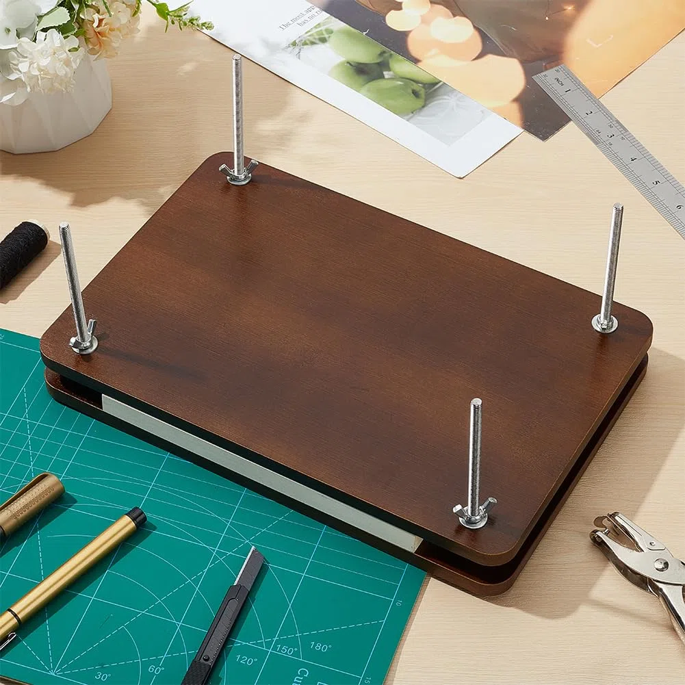BENECREAT Kit di Rilegatura di Libri Da 30x20 cm, Pressa Portatile In Legno Marrone Cocco per Libri, Rilegatura Rettangolare per Forniture di Libri per Rilegatura Fai-Da-Te
