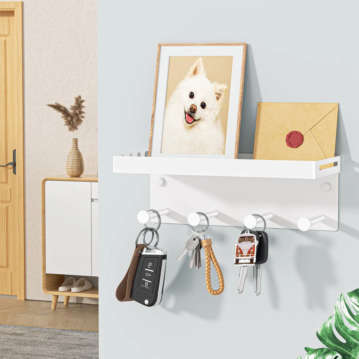 YYBO Portachiavi da Parete, Porta Guinzaglio da Parete per Cani, Appendi Chiavi Ingresso, Porta Chiavi da Muro per Casa, Metallo Appendichiavi, Adesivo o Perforazione (Bianco)