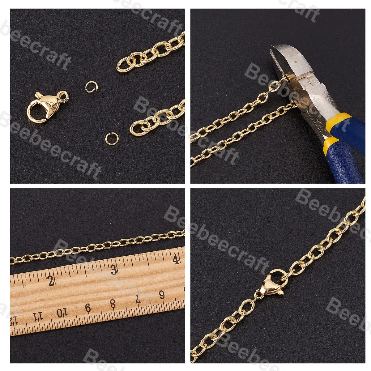 Beebeecraft Catene Portacavi In Ottone Da 16.4 Piedi Catena A Maglie Ovali Piatte Placcate In Oro 18K con 20 Chiusure A Moschettone e 50 Anelli di Salto per Creazione di Braccialetti Orecchini Collana