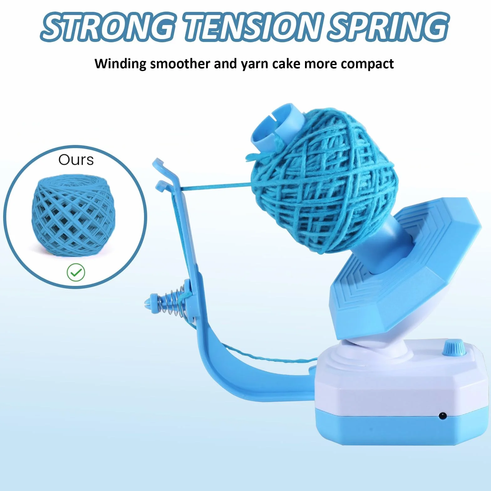Avvolgitore Elettrico per Filato a Doppia Molla - Avvolge Automaticamente fino a 280g (10 Once), Ideale per Maglia e Uncinetto - Design Compatto, Facile da Usare (Colore Azzurro)