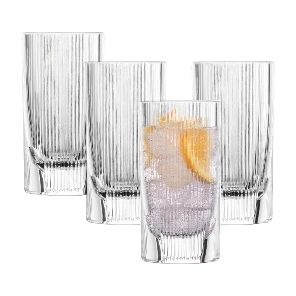 SCHOTT ZWIESEL Bicchiere da long drink Fave (set da 4), moderno bicchiere per long drink con bordo scanalato e intagli, bicchieri in cristallo lavabili in lavastoviglie (art. 124305)