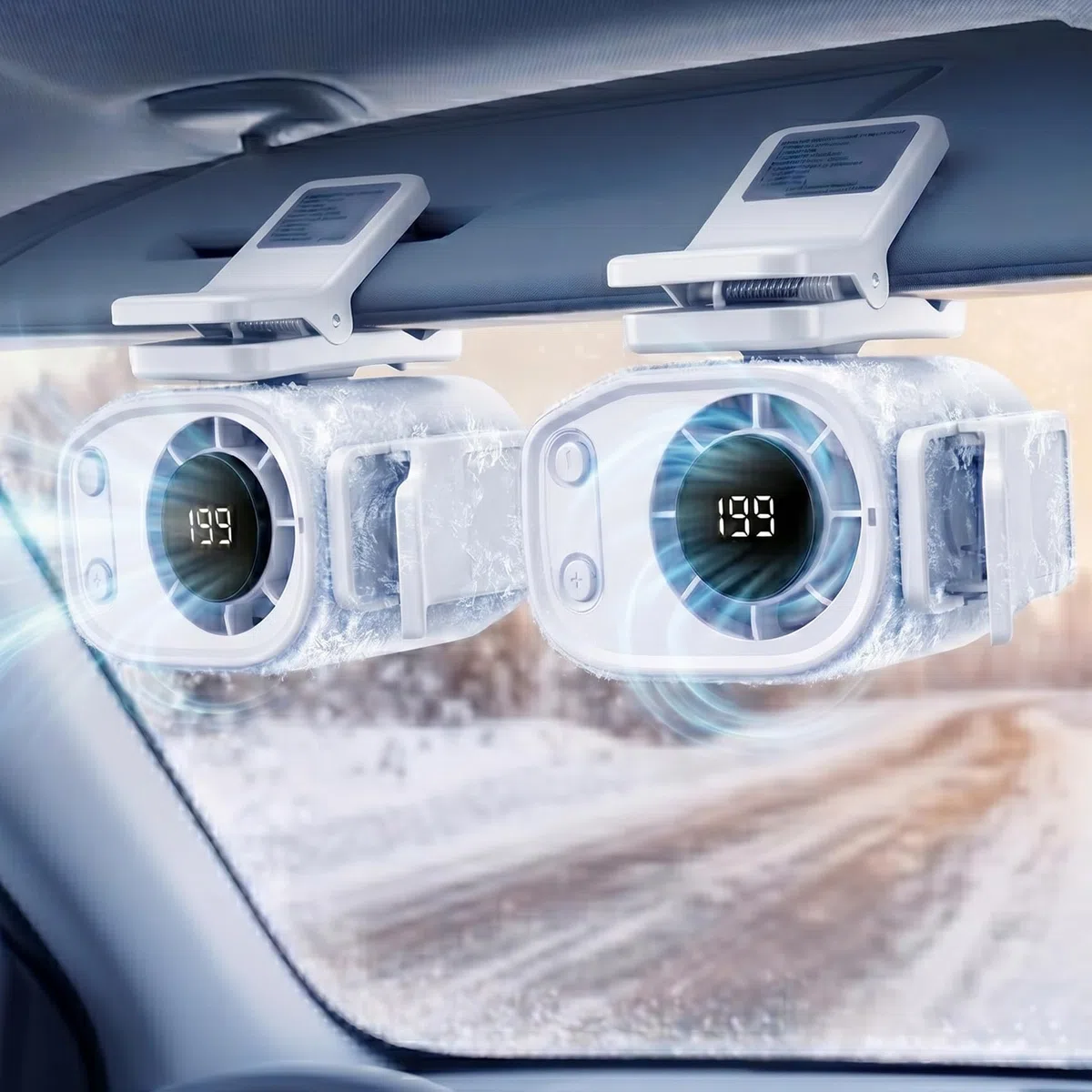 Ventilaore portatile per auto AC, nuovo aggiornamento 2026, ventilatore con clip per auto con display LED, rotazione a 360 gradi, 199 velocità regolabili, mini sistema di raffreddamento per veicoli