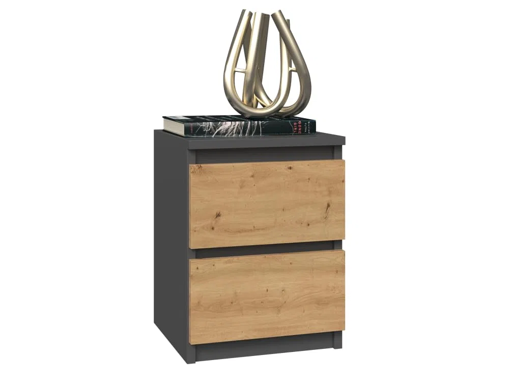 3E 3xE living.com Comodino, consolle da notte con 2 cassetti in antracite e rovere artisano con piano (larghezza x altezza): 30 x 40 x 30 cm