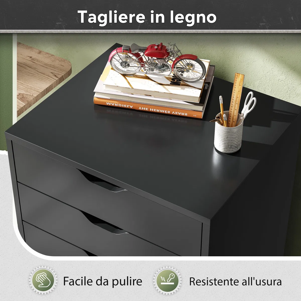 DEVAISE Archivio a 5 Cassetti, Mobile Sottoscrivania in Legno per Documenti A4/Letter/Legal, Nero