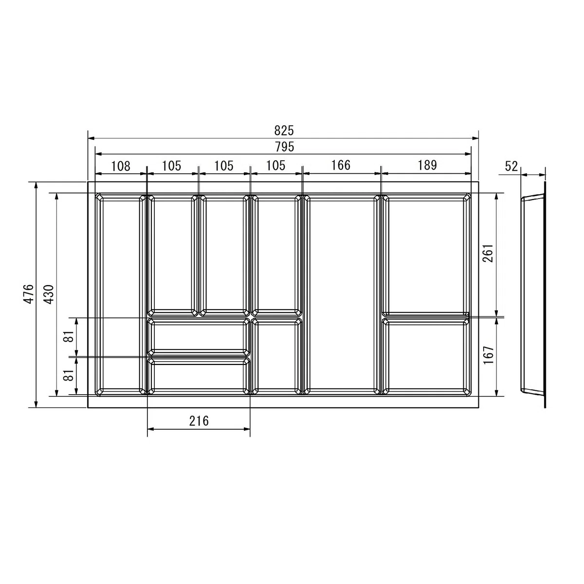 ORGA-BOX Portaposate Junker Slim 825 x 476 mm grigio lava con struttura perlata per armadi 90 cm inserto per cassetti da cucina SO SLIM