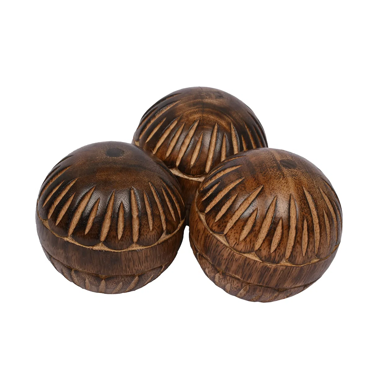 EDHAS Set di 3 palline decorative rotonde in legno di mango per centrotavola o uso individuale, ideali per l'uso in vassoi, ciotole o cestini