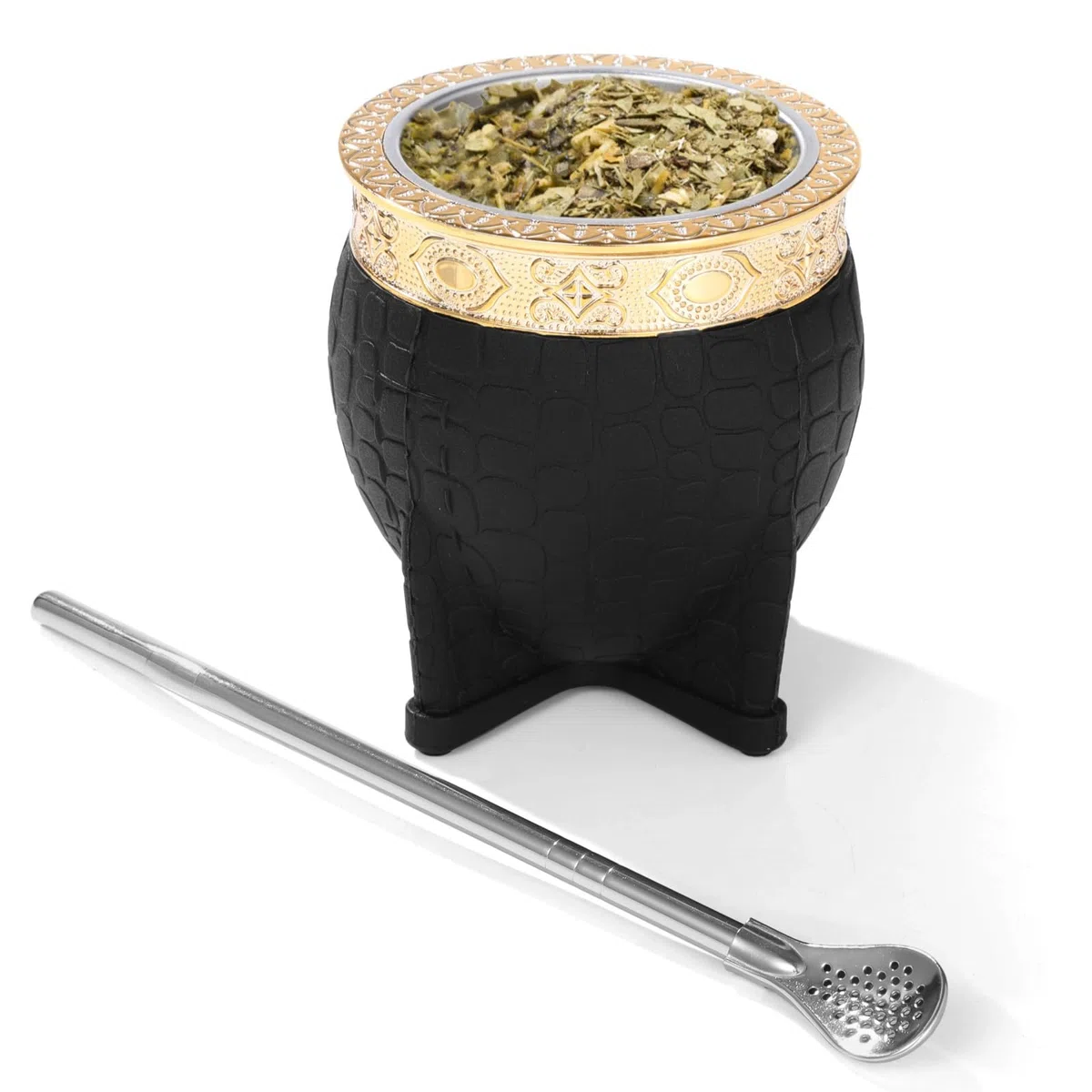 Tazza da tè biologica, Yerba Mate Cup Set con Bombilla, cucchiaio in acciaio con cannuccia, 9,9 x 8,6 cm