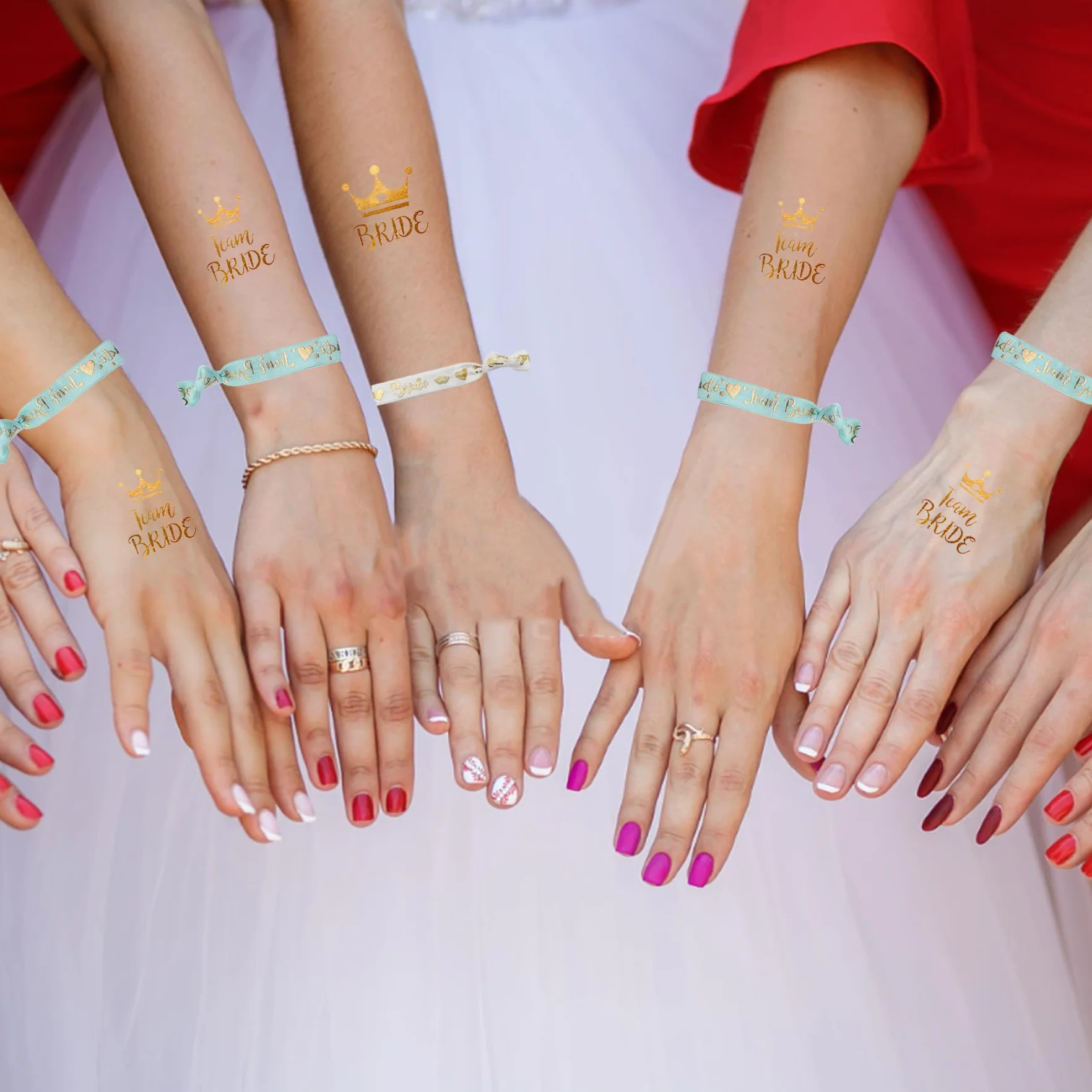 48 Pezzi Team Bride Set: Occhiali a Forma di Cuore, Braccialetti, Tatuaggi per Addio al Nubilato - Bride to Be Gadget
