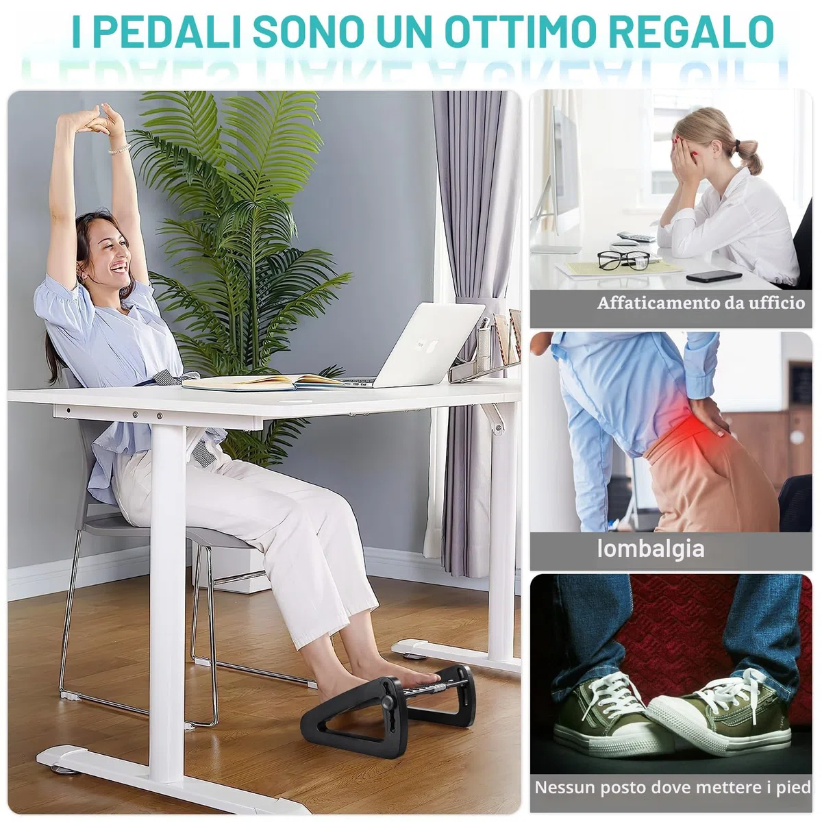 Mkitnvy Poggiapiedi per scrivania Ergonomico con 6 Regolabili e funzione di massaggio, Poggia piedi per casa, ufficio e viaggi
