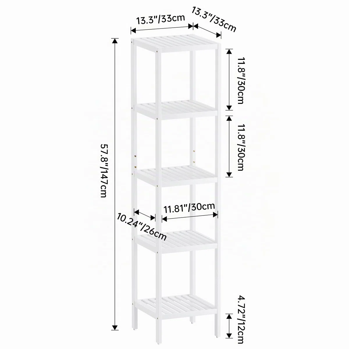 SMIBUY Scaffale per il bagno, organizzatore di scaffali in bambù a 5 livelli, scaffale multifunzionale per soggiorno, camera da letto, cucina (bianco)