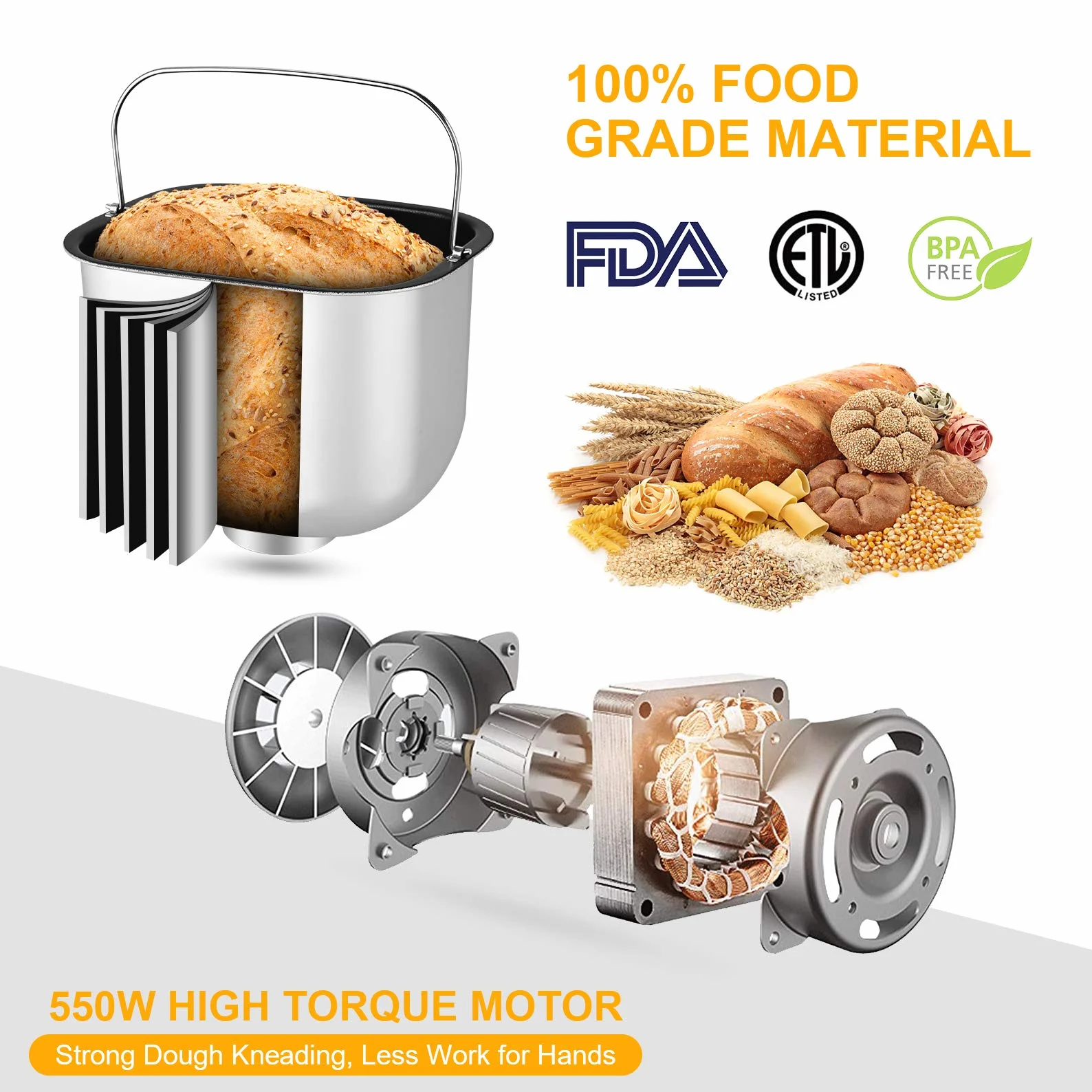 COOCHEER Macchina per il pane COOCHEER da 550W, Impastatrice con 25 programmi in acciaio inox completamente automatica con funzione di temporizzazione di 13 ore, argento
