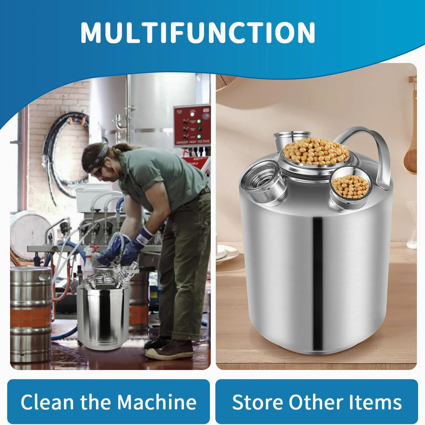 Botte per la pulizia della birra, in acciaio inox, 10 l, 3 teste di spillo, set di pulizia con spiedini A, S, G – impianto di spillatura e pulitore per tubi della birra, contenitore per la