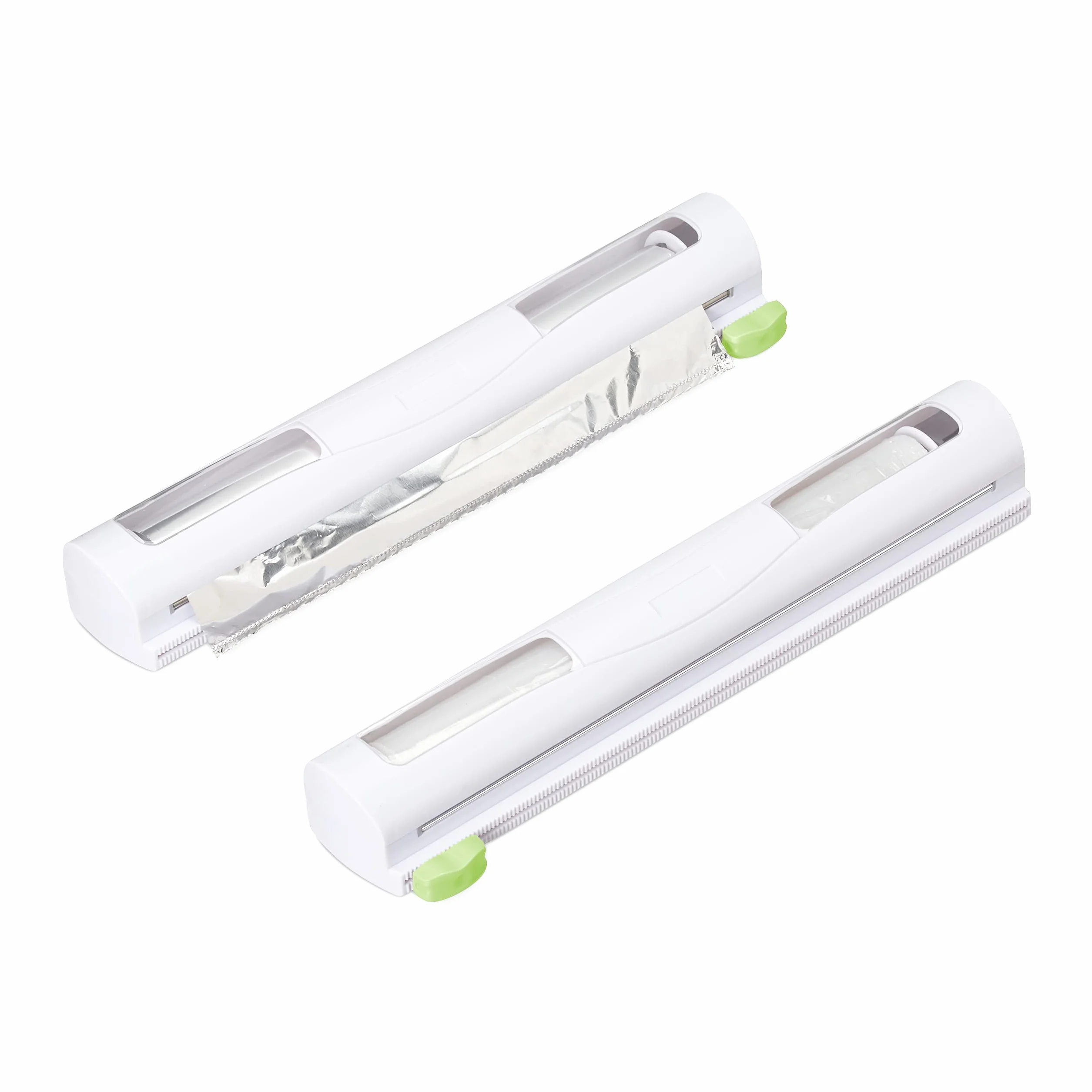 Relaxdays Set da 2 Taglia Pellicola da Cucina, Dispenser Porta Rotoli Plastica & Alluminio, Taglierina 5x37x8 cm, Bianco