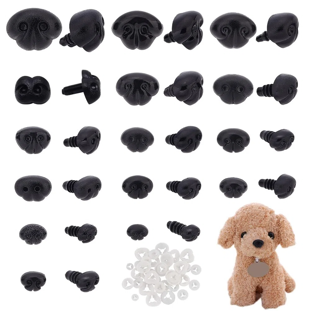 PH PandaHall 120pz Nasi in Plastica Nera, 15 Misura Nasi di Sicurezza con Distanziatore Nasi di Orsacchiotto per Artigianato Uncinetto Animali Imbalsamati Artigianali Fai-da-Te, Spillo: 4.5~6.5mm