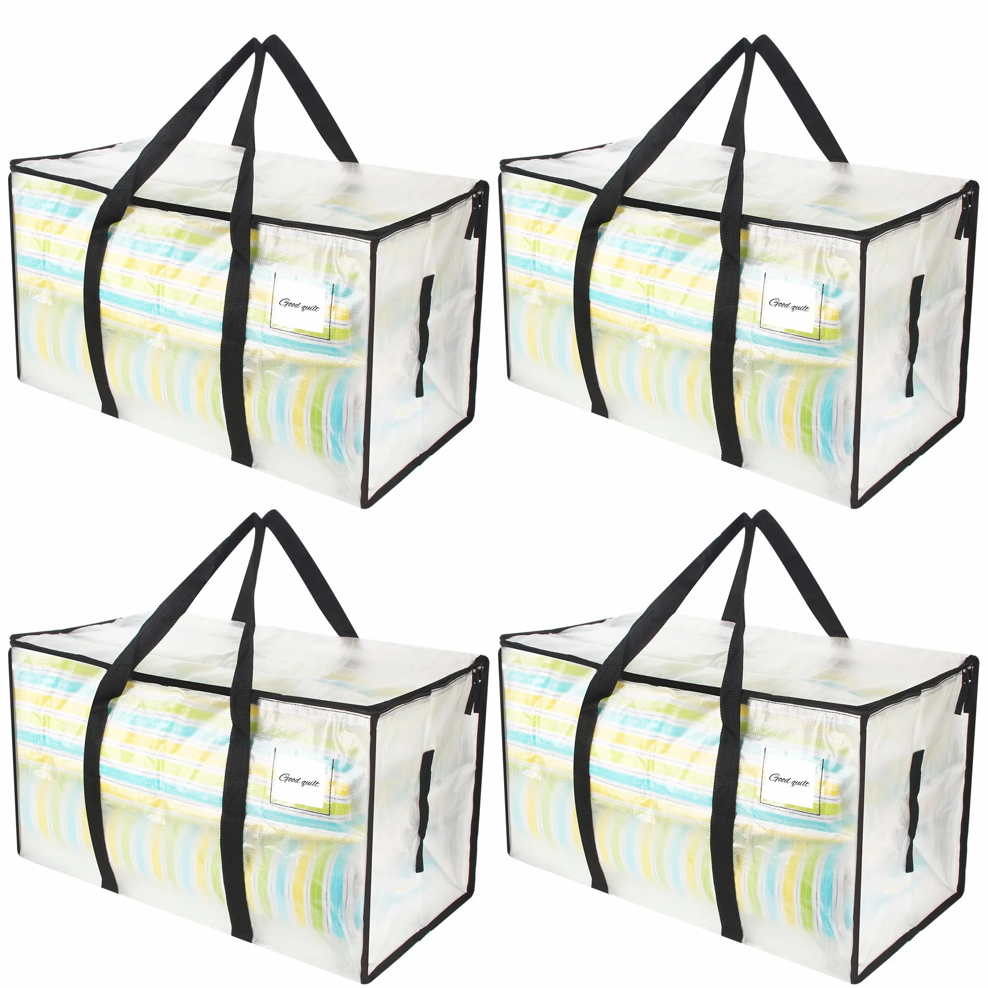 4 Pezzi Borse per Trasloco Grandi con Cerniera, Borse di Stoccaggio Extra Large, Impermeabile con Manici a Cerniera, Borsa Pieghevole di Grande Spazio per Traslochi, Campeggio, Trapunte, Vestiti