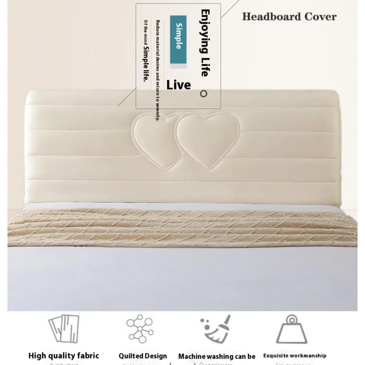 Cuscini Per Testata Letto in Velours Elasticizzati Imbottiti Protezione Completa Lavabile E Antipolvere Per Letto Matrimoniale Singolo King,Cream,180cm