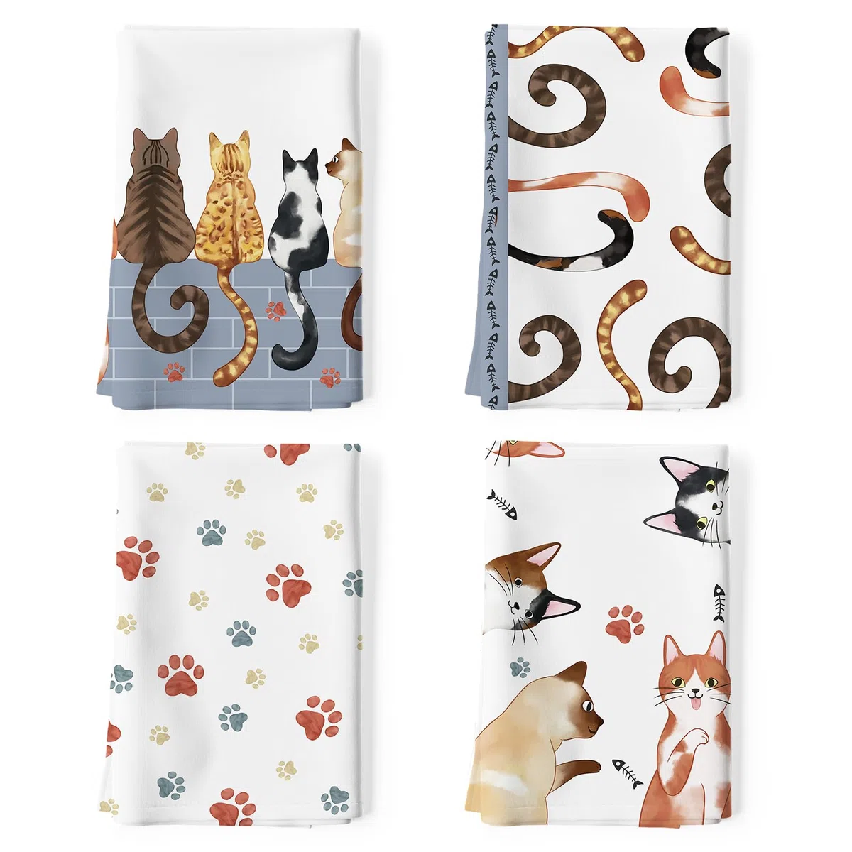 Strofinacci Da Cucina Cotone Set Di 4, Panni Da Cucina In 100% Cotone Multiuso Morbidi E Assorbenti Strofinacci Canovaccio Cucina Strofinacci Da Bar(48 x 70CM, Gatto Dei Cartoni Animati)