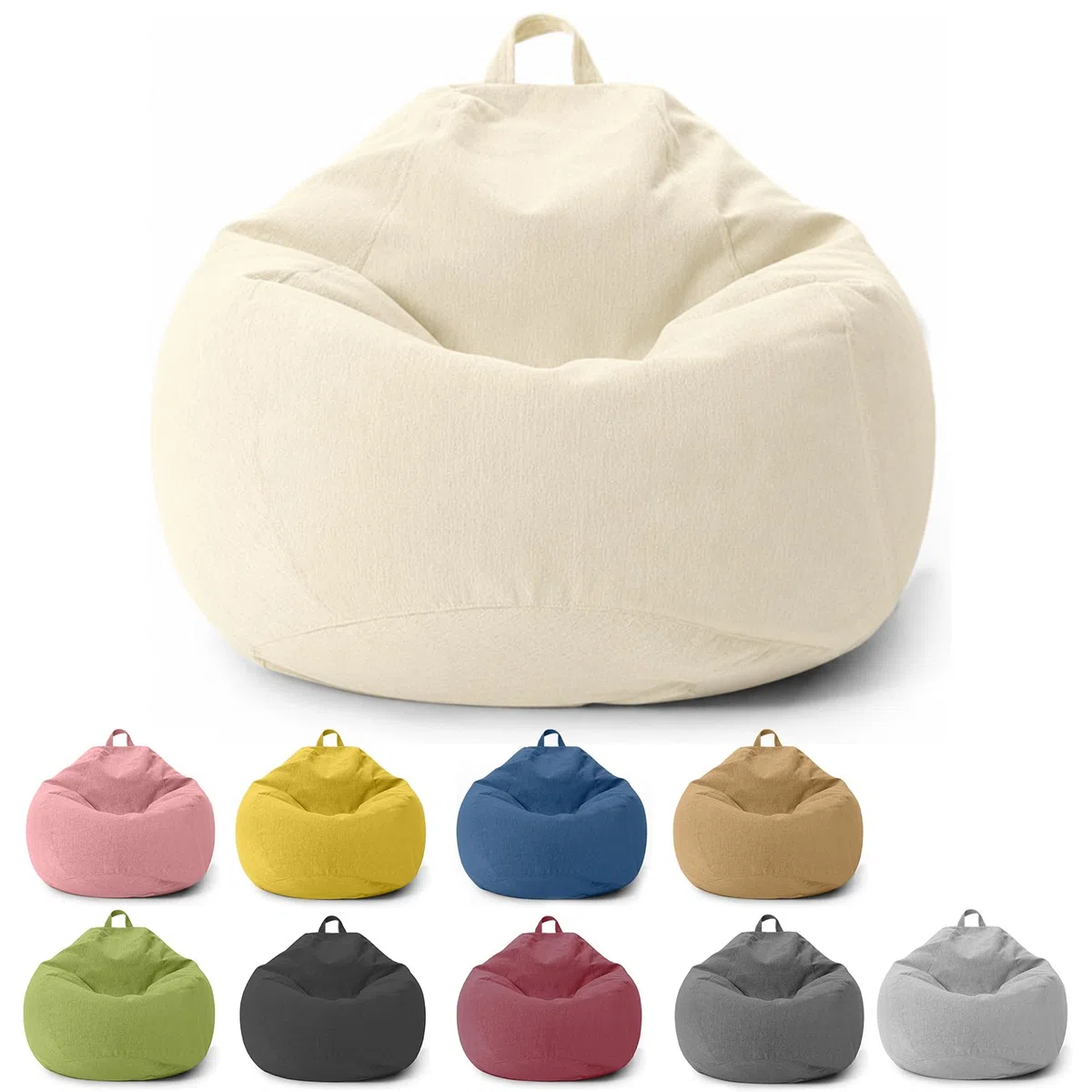 Pouf per bambini e adulti, solo rivestimento (senza imbottitura), sedia a sacco per camera da letto, ufficio, soggiorno, terrazza (beige)