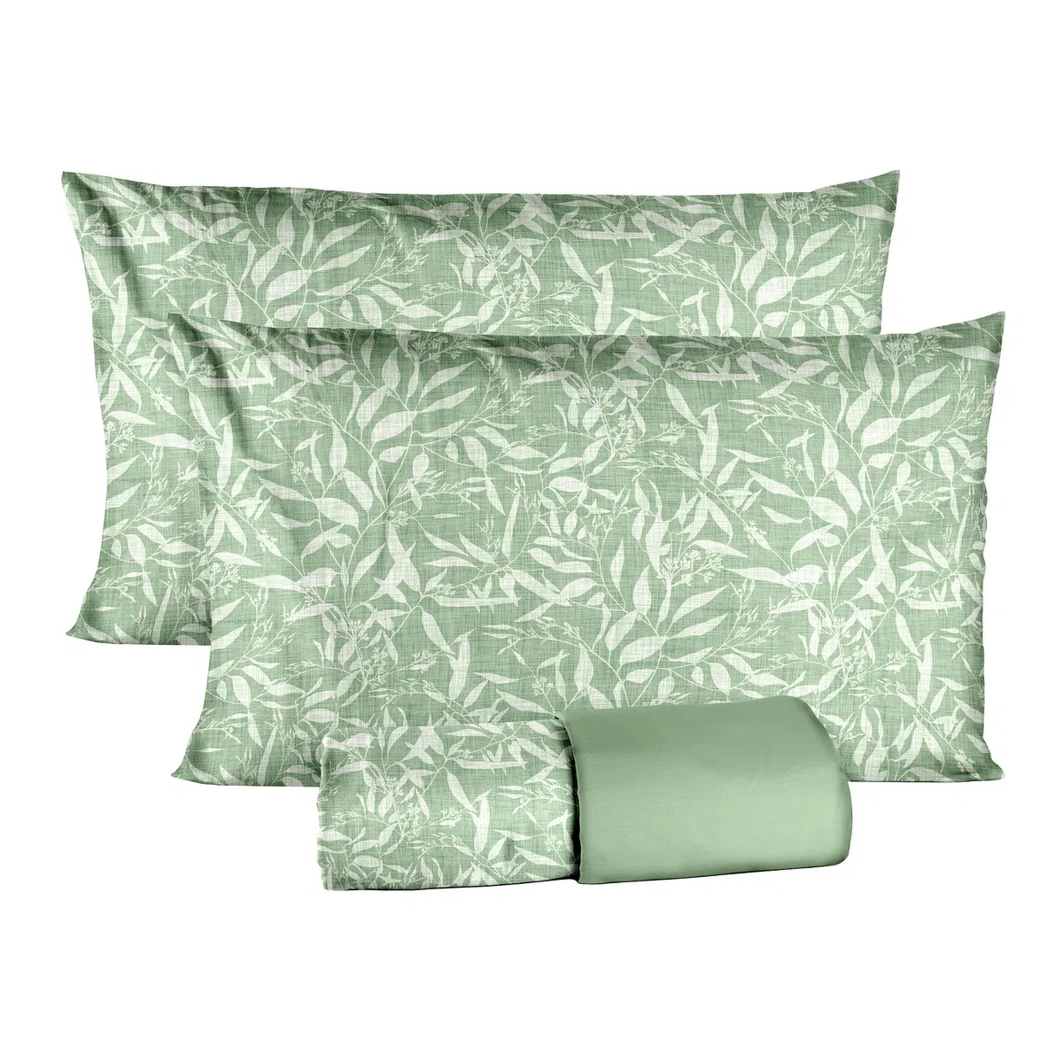 Ruggeri - Completo Letto - 100% Morbida Microfibra di Alta Qualità | 2 Federe + 1 Lenzuolo con Angoli + 1 Lenzuolo Sopra - Collezione Everyday (Foglie Verdi, Matrimoniale)