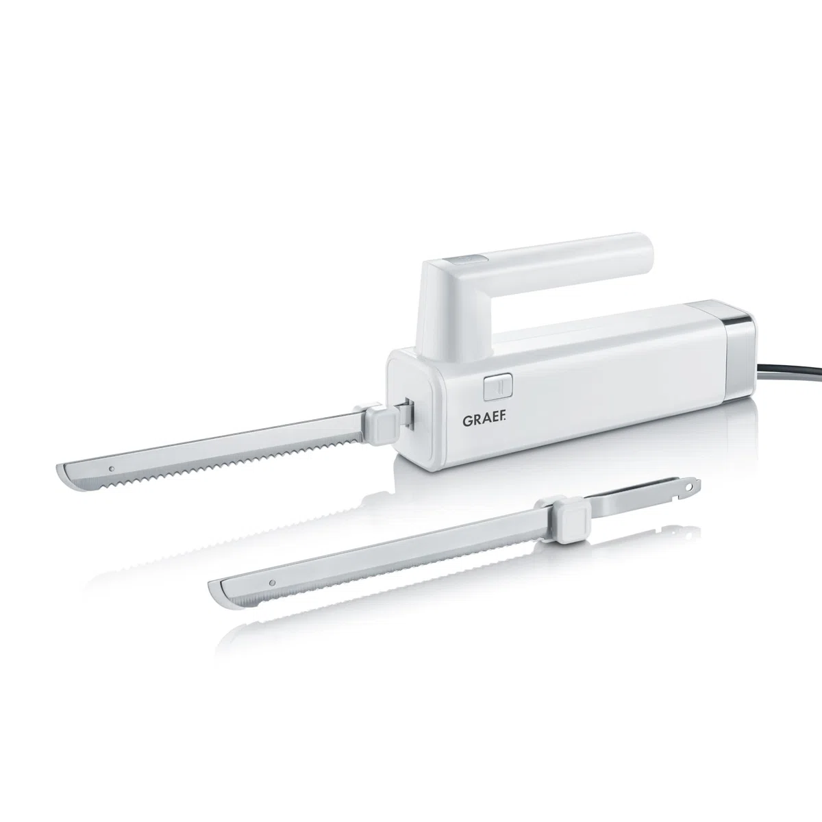 GRAEF. Coltello elettrico EK501EU, bianco, riponibile in verticale, protezione per le dita, lame in acciaio inox lavabili in lavastoviglie