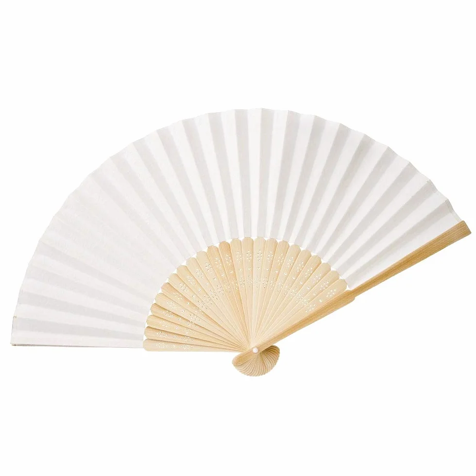 OLILLY - 50 x Ventagli di carta Bianca e Bambù per Matrimoni (Bianco, 50 ventagli)