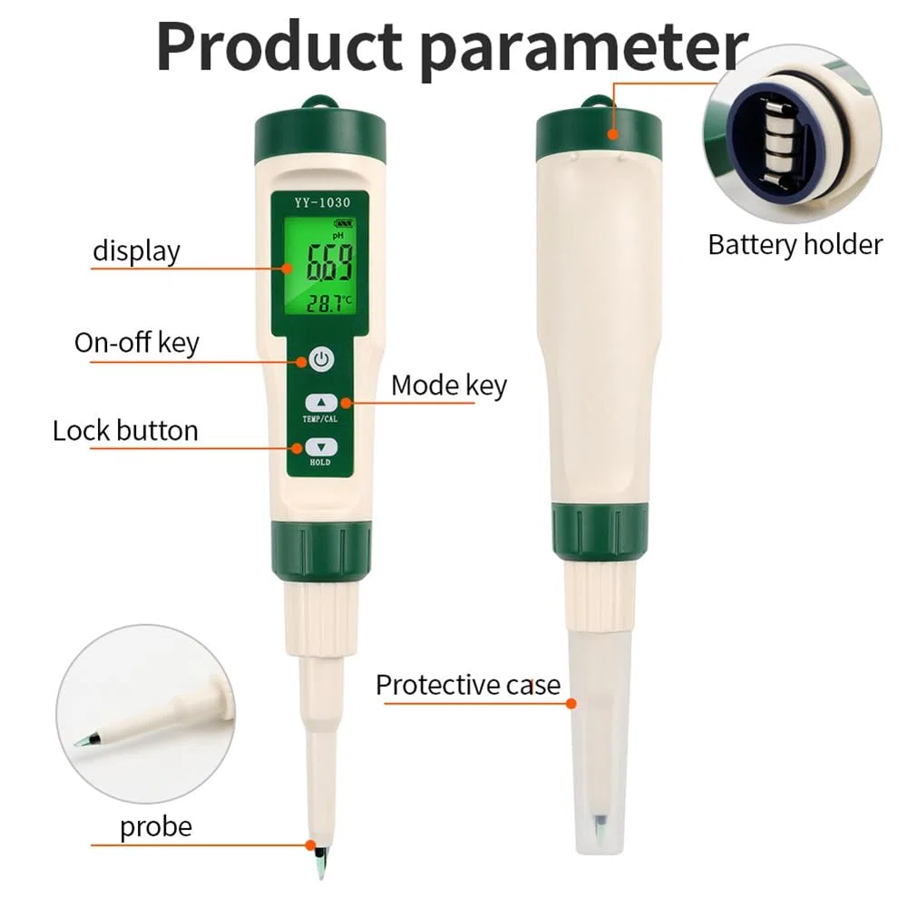 Misuratore Professionale PH per Alimenti con Sensore Ad Alta Precisione Tester Acidità Temperatura per Produzione Formaggio, Carne, Inscatolamento, Impasto, Terreno