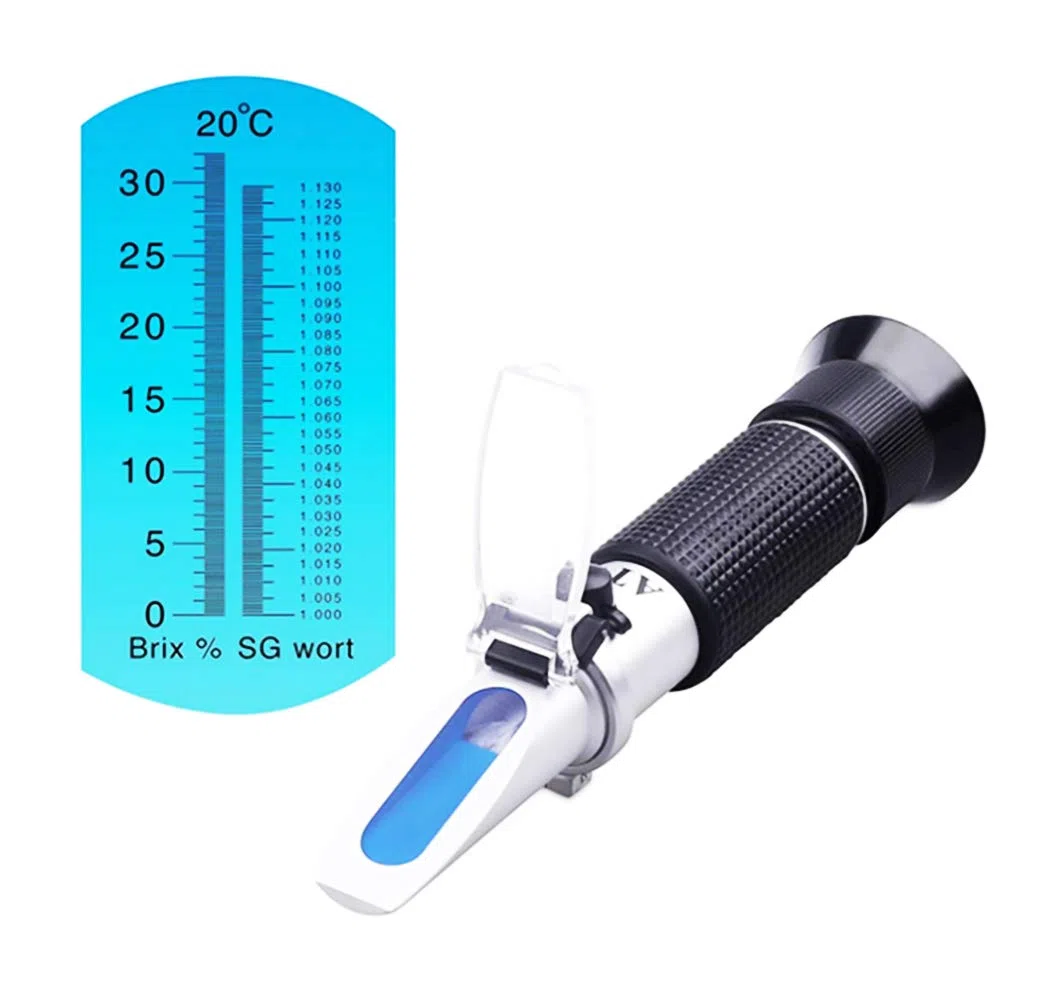 Rifrattometro Brix con compensazione automatica della temperatura (ATC), digitale, portatile, per birra, vino, frutta, zucchero, doppia scala specifica 1.000-1.130 e Brix 0-32%, colore nero