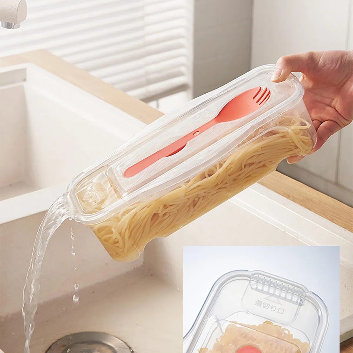 Pasta Scatola Di Cottura - Cuocipasta per Microonde con Colino - con Coperchio E Forchetta,può Essere Utilizzato Anche Come Contenitore,Adatto per Conservare Frutta E Pasta,per Dormitorio,ufficio