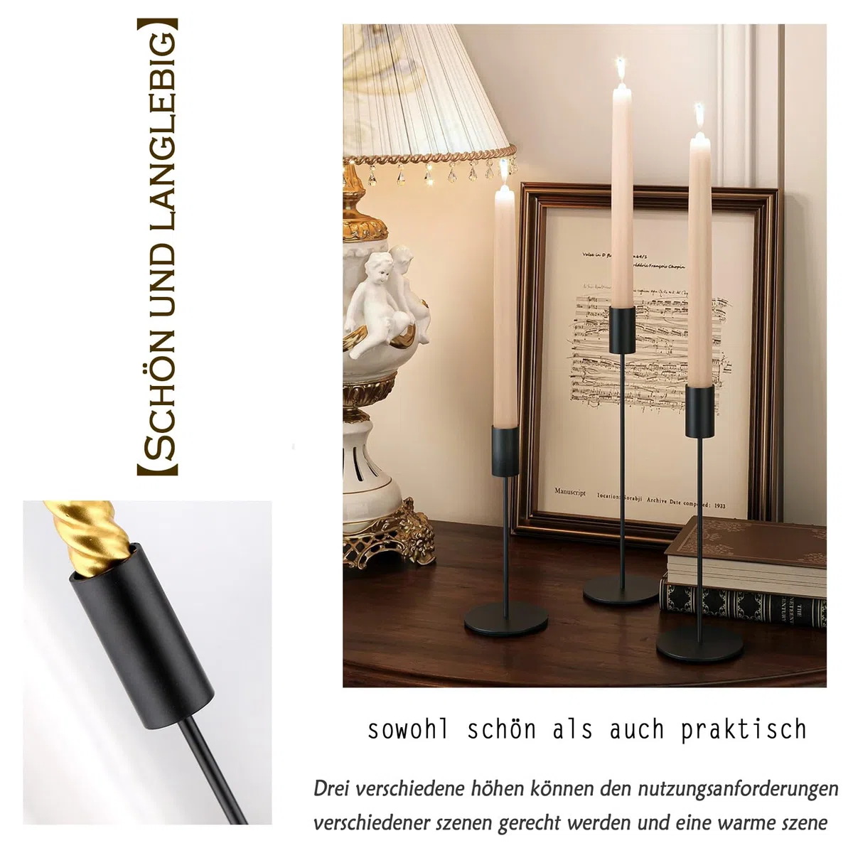 Set di 6 candelabri - 23/28/33 cm - Candelabro alto - Perfetto per cene romantiche, compleanni e cerimonie di nozze - Nero