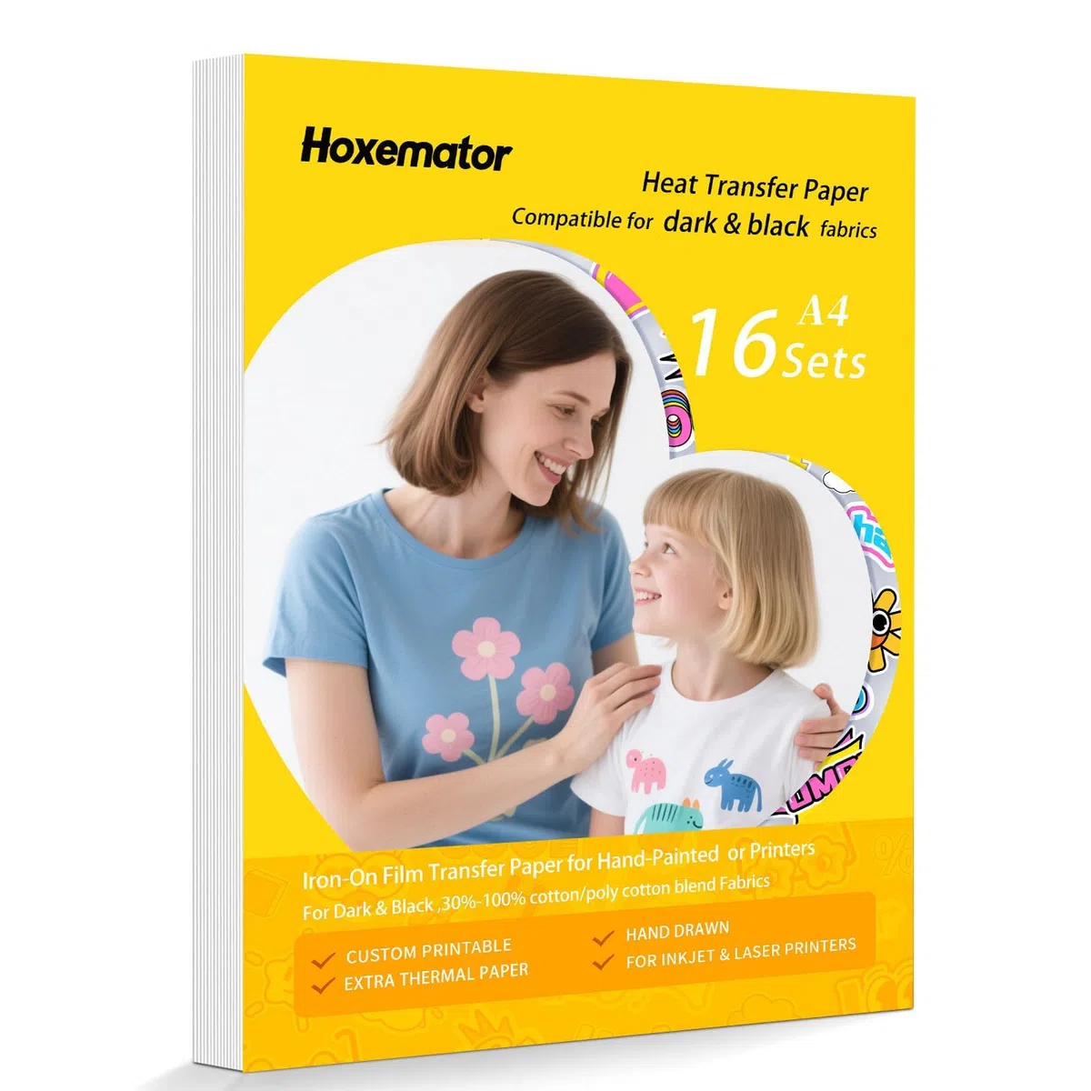 Carta Transfer per Tessuti Chiari [16 Fogli] Carta Termoadesiva Stampabile per Magliette Compatibile Inkjet e Laser, Carta Trasferibile per T-Shirt, Borse e Tessuti Personalizzati
