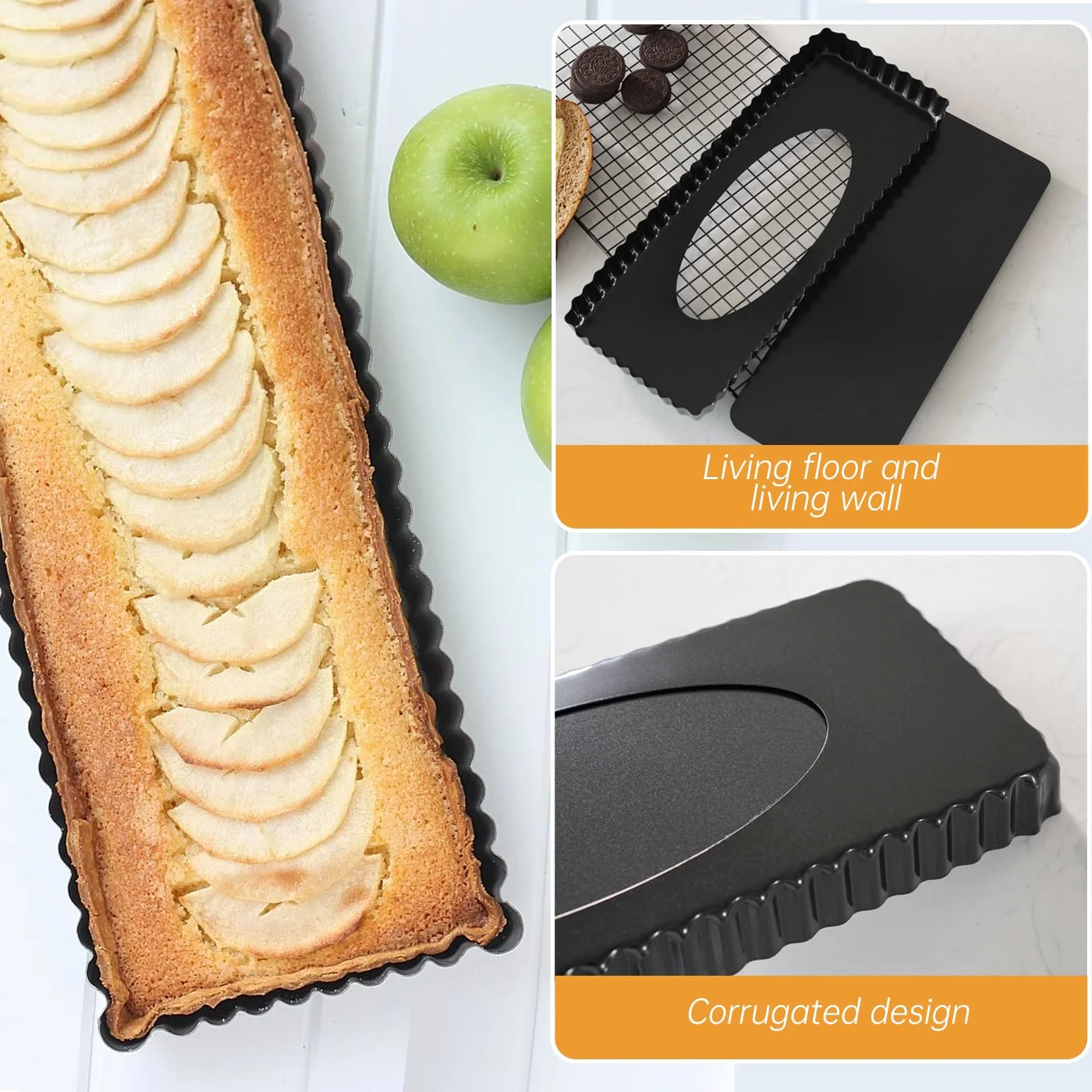 2 stampi per torte con fondo di sollevamento, antiaderente, 35 x 11 cm, rettangolare, per torte e biscotti fatti in casa, 2 pezzi