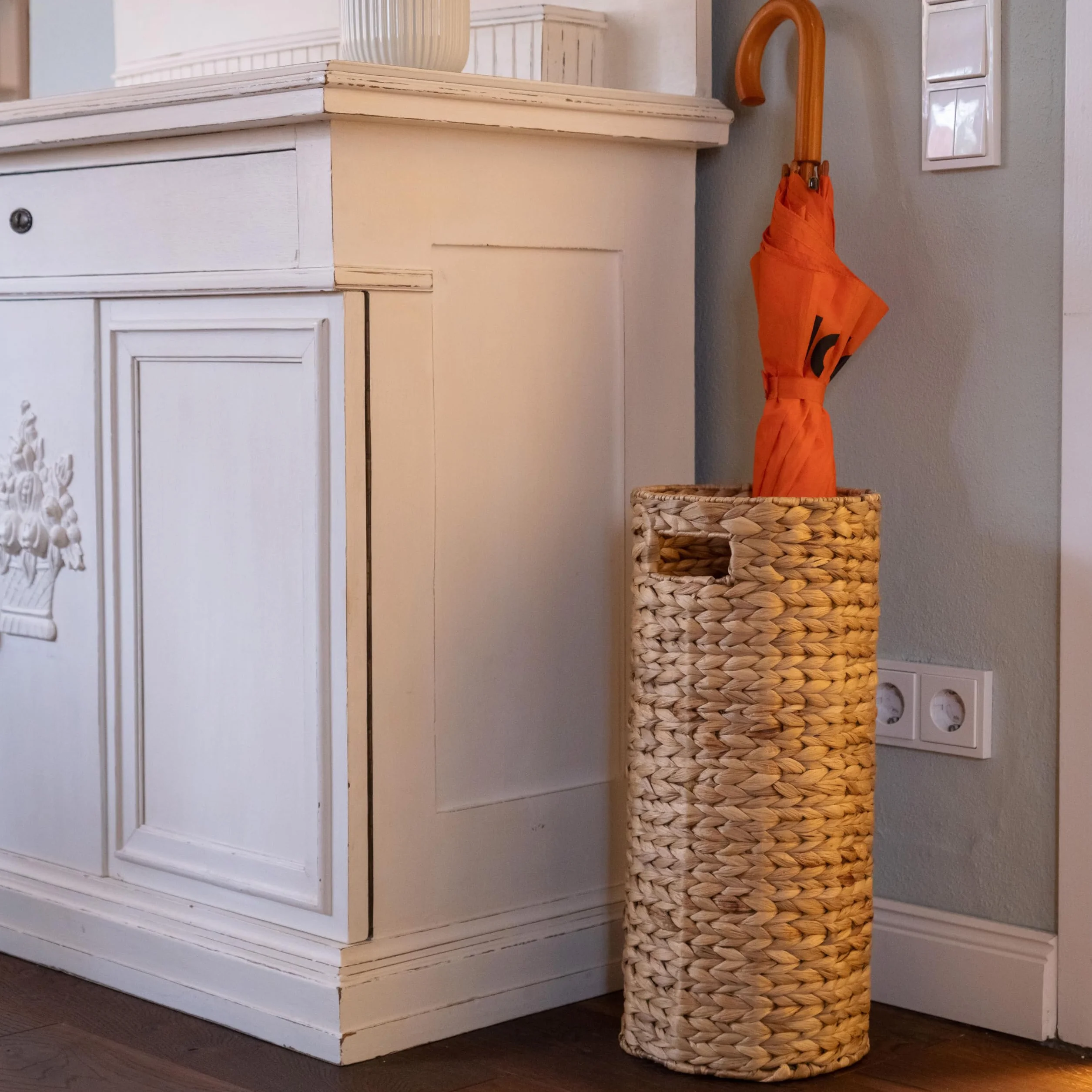 Decorasian Portaombrelli alto in giacinto d'acqua effetto rattan, portaombrelli, Ø 22 cm, altezza 50 cm, naturale, per corridoio e guardaroba, carta da regalo e rotoli di poster