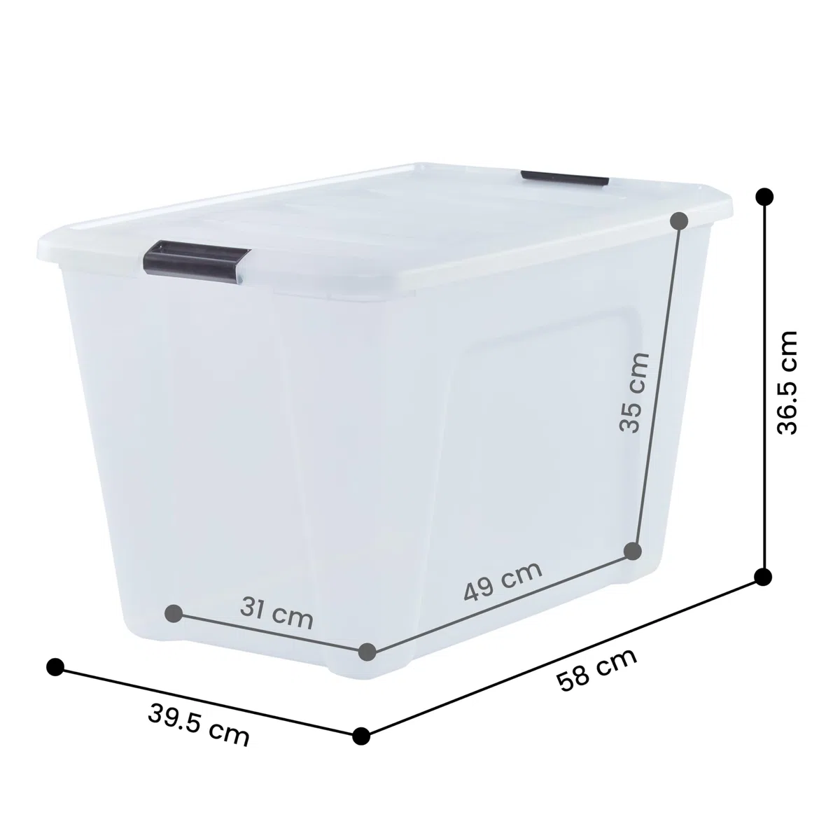 Iris Ohyama Scatole Portaoggetti in con Coperchio, 60L, Lotto di 4, Trasparente, Clip di Bloccaggio, Empilabile, Maniglia, Per Camera, Armadio, Ufficio, Organizzatore, Senza BPA, DDNTB-60