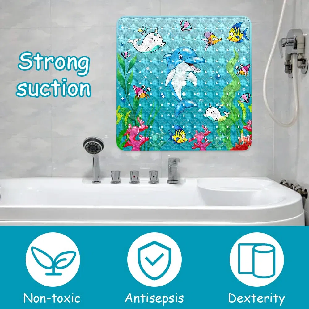 Tappeto da Doccia 53x53cm, Tappeto da Bagno Antiscivolo Bambini, Tappeto da Bagno Quadrato Antiscivolo,Tappeto da Doccia Antimuffa con Ventosa per Adulti e Bambini