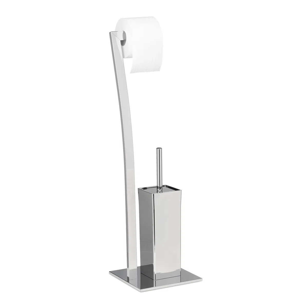 Relaxdays Set da Accessori per WC, Porta Scopino in Acciaio Inox, Piantana Portarotolo HLP 71 x 20 x 20 cm, Argentato