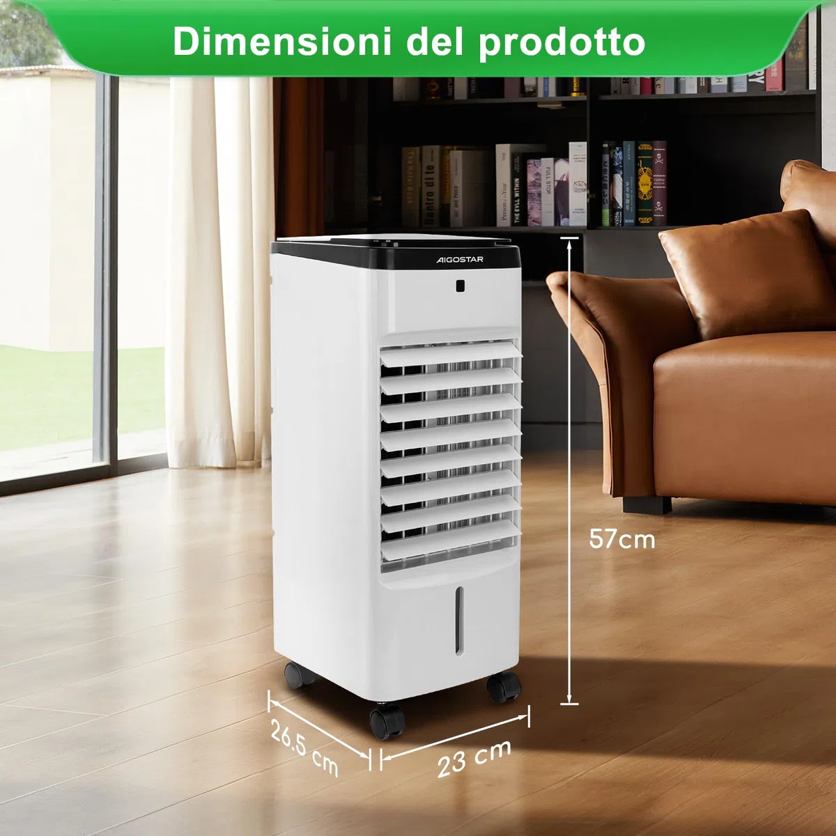 Aigostar Olaf - Raffrescatore evaporativo con telecomando a 3 modalità di vento e velocità. Con timer per lo spegnimento auto. Serbatoio d’acqua da 3.5L. Base con ruota girevole per lo spostamento