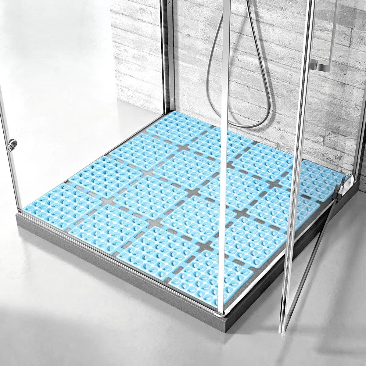 Tappetino da doccia antiscivolo 60x60cm, sottovasca con ventose per doccia o vasca da bagno, tappetino antiscivolo pieghevole e tagliabile per doccia (Blu, 60 x 60 cm)